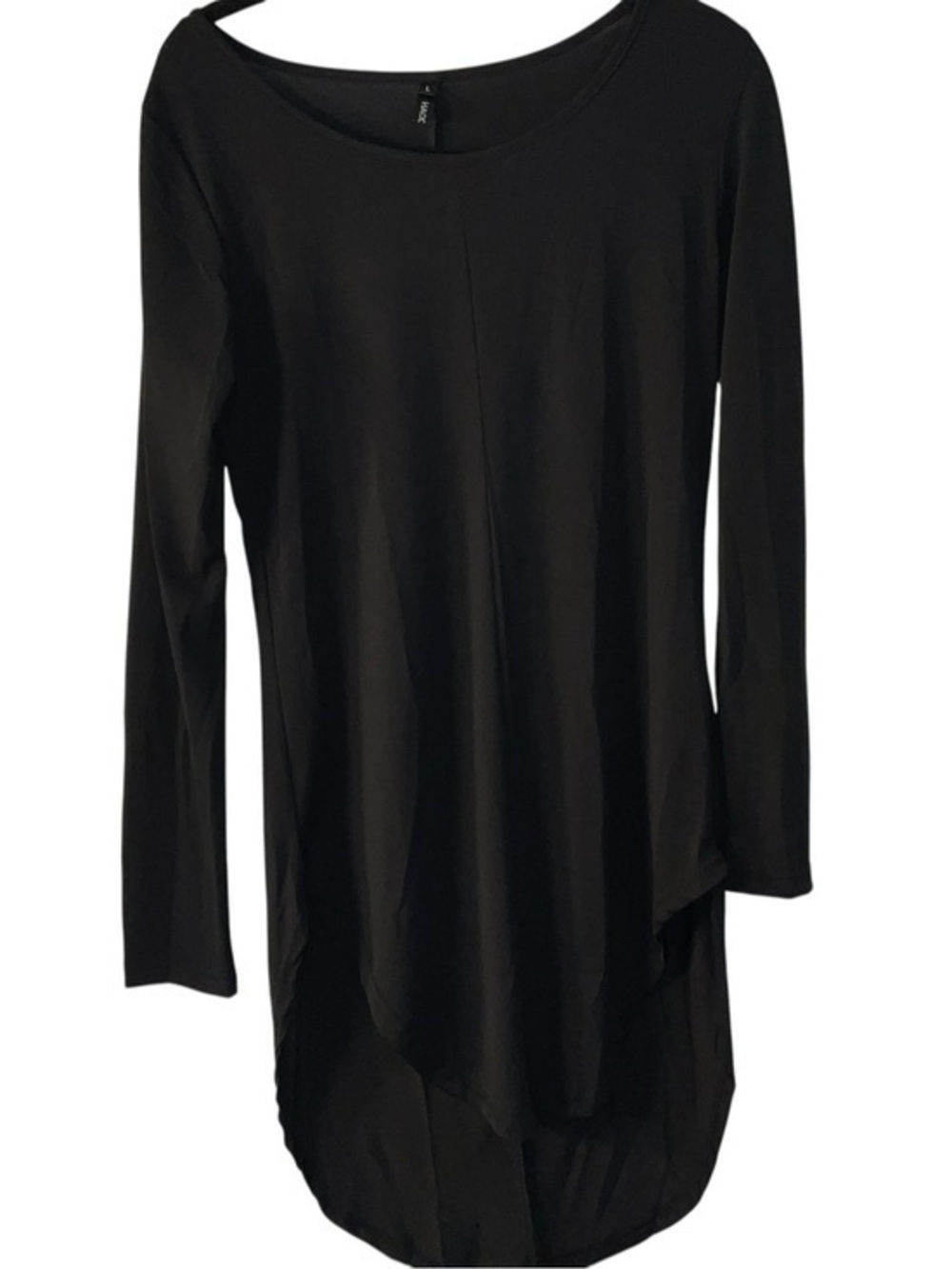 HAODUOYI Black Long-Sleeve Asymmetrical Tunic Top